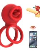 STD Inel de Penis Tongue Licking Control Bluetooth Aplicatie Mobila Silicon USB Rosu