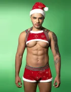 STD Lenjerie Sexy 3 Piese pentru Barbati Santa Naughty Helper Rosu/Alb S-L