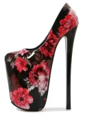 STD Pantofi Foarte Inalti Design Floral Rosu/Negru Marime 43