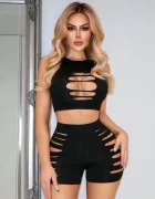 STD Set Lenjerie 2 Piese Anna Material Elastic Negru S-L