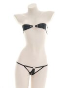 STD Set Lenjerie 2 Piese Wetlook Negru S