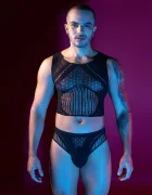 STD Set Lenjerie Barbati 2 Piese Material Elastic Negru S-L