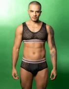 STD Set Lenjerie Barbati 2 Piese Plasa Banda Roz Elastica Negru S/M