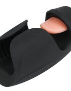 STD Stimulator Penis Blowjob Vibrating&Tappping&Licking Silicon Negru USB Magnetic 14.5 cm