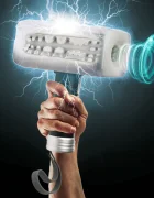 XR Brands Masturbator Thunder Stroker Thors Hammer Sucking&Vibrating TPE USB Alb/Negru 23.1 cm