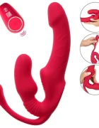 YOU2TOYS Strap-on Strapless Remote Control 3 Motoare 10 Moduri de Vibratii Silicon USB Rosu 23 cm