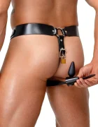 ZADO Bikini Jockstrap de Castitate din Piele Naturala Negru
