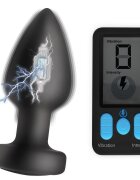 ZEUS Dop Anal E-Stim Pro Remote Control 5 Functii Vibratii + Electrosocuri Silicon USB Negru 10.4 cm