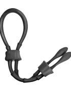 ADDICTED TOYS Inel dublu pentru penis Adjustable Cock Tie din silicon flexibil și ajustabil negru