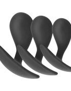 ADDICTED TOYS Set plug anal Anal Plug Set mărimi S M L 3 dopuri de dimensiuni progresive lungimi 5.4 cm 6.6 cm 7.3 cm culoare negru