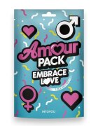 AMOUR PACK Set erotic Embrace Love cu stimulator inel pentru penis vibrator mască cătușe zaruri pană pentru stimulare și petale pentru cupluri