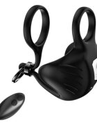 ARMONY Inel dublu pentru penis Manta Scrotum Vibrator cu vibrator pentru testicule și telecomandă 9 funcții de vibrație negru