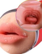 ARMONY Masturbator manual dublu Double Vagina & Mouth simulare vaginală și orală realistă din TPE roșu