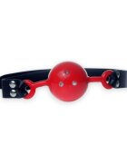 B-SERIES Căluș pentru gură Fetish Ball Gag pentru jocuri erotice BDSM mărime ajustabilă din piele ecologică negru cu roșu