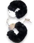 B-SERIES Cătușe pufoase Furry Cuffs pentru jocuri erotice BDSM din metal cu blană artificială culoare negru cu argintiu