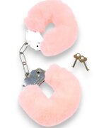 B-SERIES Cătușe pufoase Furry Cuffs pentru jocuri erotice BDSM din metal cu blană artificială culoare roz cu argintiu