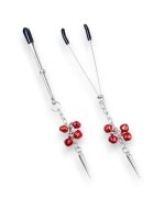 B-SERIES Cleme pentru sfârcuri Exclusive Nipple Clamps design cu țepi și clopoței argintiu cu roșu (61-00012)
