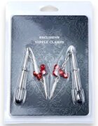 B-SERIES Cleme pentru sfârcuri Exclusive Nipple Clamps design cu țepi și clopoței argintiu cu roșu (61-00012)