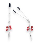 B-SERIES Cleme pentru sfârcuri Exclusive Nipple Clamps design cu țepi și clopoței argintiu cu roșu (61-00012)