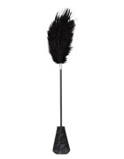 B-SERIES Paletă cu puf de gâdilat Fetish Feather Crop pentru jocuri erotice BDSM design cu dantelă culoare negru