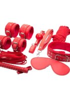 B-SERIES Set bondage FETISH Hidden Desire pentru jocuri erotice BDSM 8 accesorii din piele ecologică culoare roșu cu argintiu