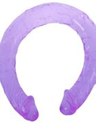 Baile Dildo dublu realist Double Dones pentru dublă penetrare din material moale și flexibil lungime 44 cm mov transparent