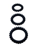 Baile Set 3 inele pentru penis Titan pentru întârzierea ejaculării din silicon diametre 1.9 cm 2.4 cm și 2.8 cm negru