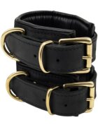 BOUND NOIR Cătușe Nubuck din piele naturală și alamă ajustabile negru cu auriu