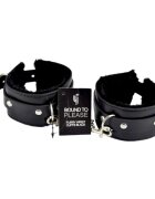 BOUND TO PLEASE Catuse erotice - Plush Wrist Cuffs din piele cu puf pentru o purtare conforabila Neagra