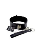 BOUND TO PLEASE Colier cu lesa - Furry Collar din piele cu lant metalic Neagra