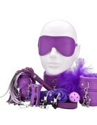BOUNT TO PLAY Set 11 accesorii bondage Beginner's Bondage Kit mască cătuse bici frânghie mască clești sfârcuri mov