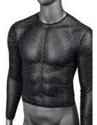 CALEXOTICS Bluză sexy bărbați Radiance Long Sleeve Shirt design din plasă cu strasuri negru mărime universală (20-3)