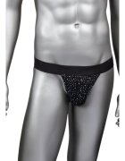 CALEXOTICS Chilot sexy bărbați Radiance Jock Strap cu benzi subțiri pe fese design din plasă cu strasuri negru mărime universală (40-3)