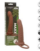 CALEXOTICS Strap-On - MAXX RIBBED pentru dubla penetrare 10 functii de vibrare 15 cm maro