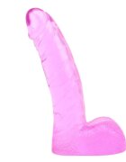 CHISA Dildo realist cu testicule Hi Basic - Ding Dong din TPR moale și flexibil lungime 13 cm roz transparent