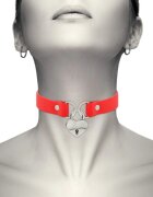 COQUETTE Choker Hand Crafted Choker din piele vegană accesoriu cu inimă culoare roșu cu argintiu 40 cm