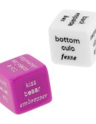 COVERME Joc erotic pentru cupluri Erotic Dice include 2 zaruri cu provocări și părți ale corpului culoare alb/mov