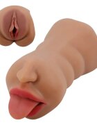 CRAZY BULL Masturbator dublu SARAH cu simulare orală și vaginală realistă rezistent la apă lungime 18 cm culoare natural închisă