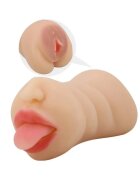 CRAZY BULL Masturbator dublu SARAH cu simulare orală și vaginală realistă rezistent la apă lungime 18 cm culoare naturală deschisă