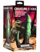CREATURE COCKS Dildo dinozaur Dickosaur pentru jocuri de fantezie bază cu ventuză lungime 18.5 cm culoare verde