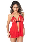 DARING INTIMATES Lenjerie sexy 2 piese Peak-A-Boo Ruffle babydoll cu decupaje și chilot tanga roșu mărime L/XL model 75124 (75124L)