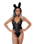 DARING INTIMATES Lenjerie sexy iepuraș Tuxedo Bunny teddy din plasă + papion + bentiță cu urechi culoare negru mărime S/M model 75202