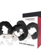 DARKNESS Cătușe erotice - BLACK FURRY cu puf negru pentru purtare confortabilă