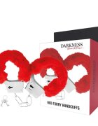 DARKNESS Cătușe erotice - RED FURRY cu puf rosu pentru purtare confortabilă