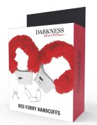 DARKNESS Cătușe erotice - RED FURRY cu puf rosu pentru purtare confortabilă