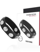 DARKNESS Inel pentru Penis din piele 5 niveluri de reglare pentru imbunatatirea performantelor sexuale din piele ecologica si capse negru
