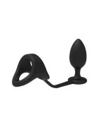 DREAM toys Inel dublu pentru penis cu plug anal RAMROD 2-In-1 Dual Pleasure lungime 10 cm din silicon negru
