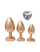 DREAM toys Set plug anal Pearl Gold Plug 3 dopuri de dimensiuni progresive 7.1 cm - 9.5 cm cu baze în formă de inimă auriu