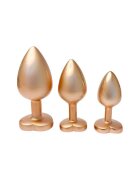 DREAM toys Set plug anal Pearl Gold Plug 3 dopuri de dimensiuni progresive 7.1 cm - 9.5 cm cu baze în formă de inimă auriu