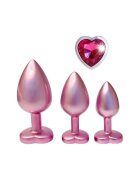 DREAM toys Set plug anal Pearl Pink Plug 3 dopuri de dimensiuni progresive 7.1 cm - 9.5 cm cu baze în formă de inimă roz